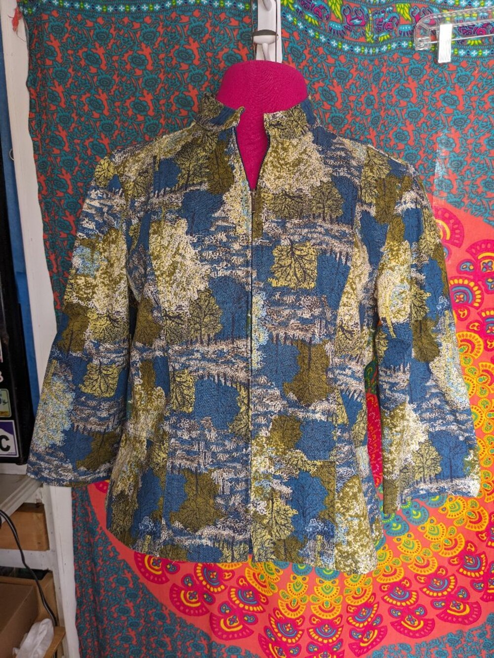 Christopher & Banks Woodland Zip Front Dress Jacket Sz M
